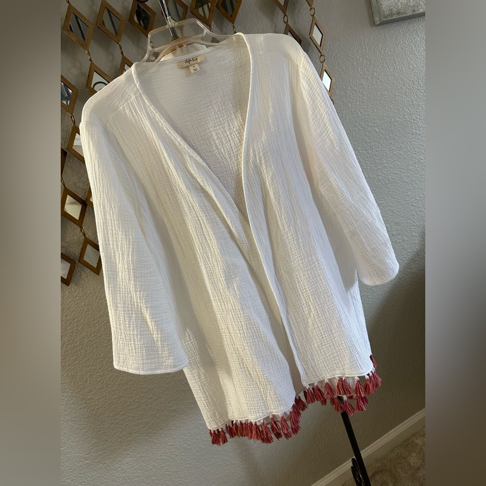 NWOT Style & Co. White Swim Coverup with Loose Sleeves and Decorative Trim